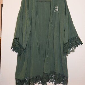 Home wear Wrap Rob Dark Green Lace Bottoms and Sleeves Embroidered A Cardigan M